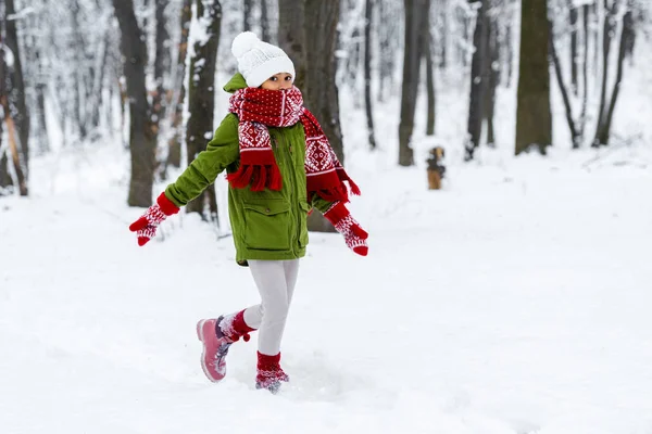 Enfant afro-américain en vêtements chauds marchant et regardant la caméra dans le parc d'hiver — Photo de stock