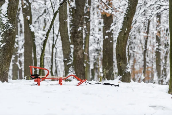 Red sledge on snow in winter park — Stock Photo