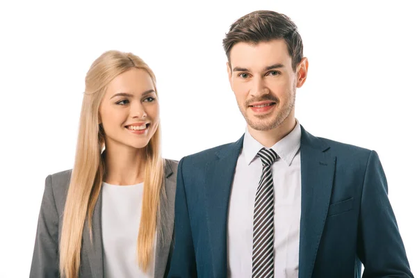 Confident successful businesspeople posing in suits isolated on white — Stock Photo