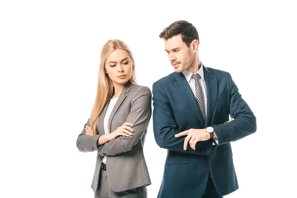 Corporate business people posing with crossed arms isolated on white — Stock Photo