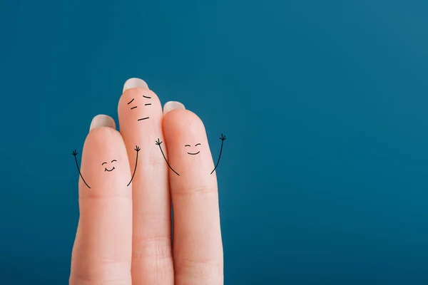 Cropped view of excited fingers isolated on blue — Stock Photo