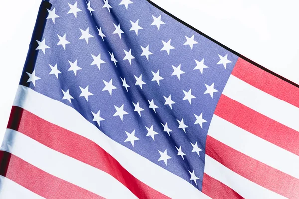 Close up da bandeira nacional dos EUA com estrelas e listras isoladas em branco — Fotografia de Stock