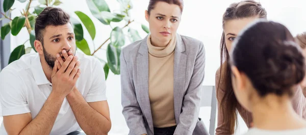 Panoramic shot of people during group therapy meeting — Stock Photo