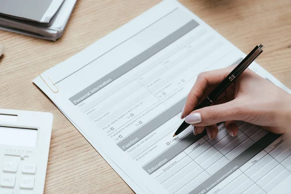 Cropped view of woman filling in Personal Information Application Identity Private Concept — Stock Photo