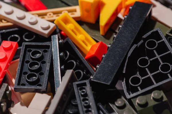 KYIV, UKRAINE - MARCH 15, 2019: close up view of colorful scattered plastic lego blocks — Stock Photo