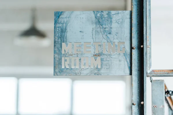 Blue marble board with meeting room lettering in modern office — Stock Photo