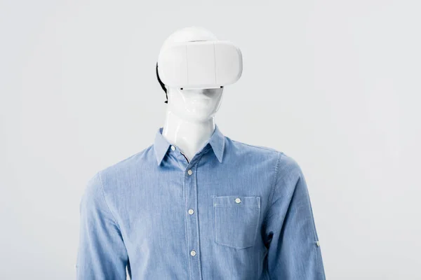 Mannequin in clothes with Virtual reality headset isolated on grey — Stock Photo