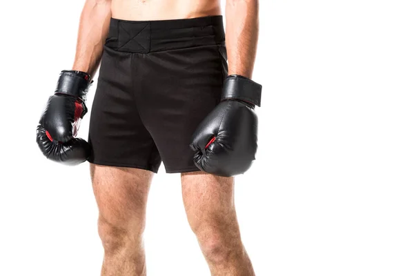 Cropped view of Boxer in boxing gloves Isolated On White — Stock Photo