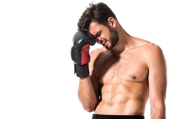 Sin camisa Boxer cabeza de apoyo aislado en blanco con espacio de copia - foto de stock