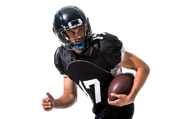 American Football player in unifom with ball Isolated On White — Stock Photo