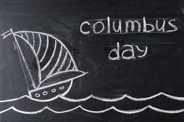 Chalkboard with ship drawing and Columbus Day inscription — Stock Photo