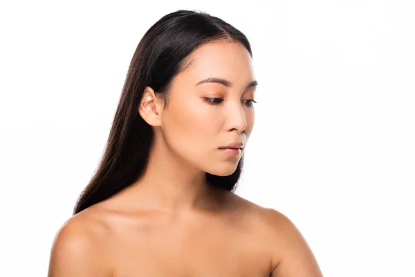 Triste desnudo asiático mujer aislado en blanco - foto de stock