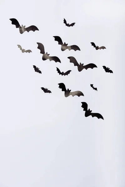 Murciélagos de papel negro sobre fondo blanco - foto de stock