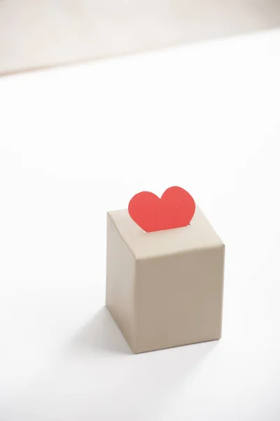 Red heart in box on white background, donation concept — Stock Photo