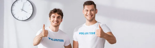 Панорамний знімок волонтерів, що показують жест схвалення — стокове фото