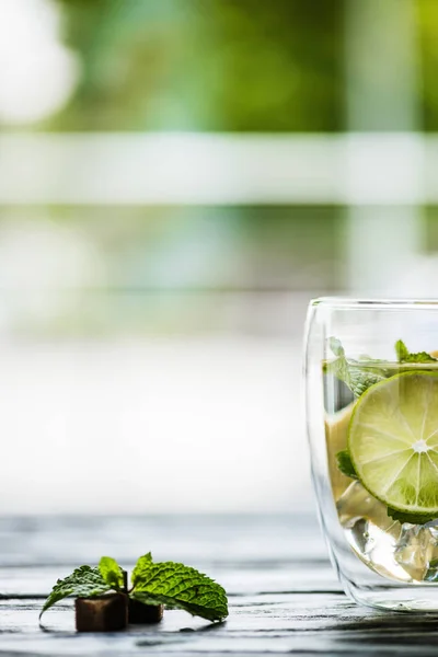 Glas Kall Färsk Cocktail Med Lime Mynta Och Socker — Stockfoto