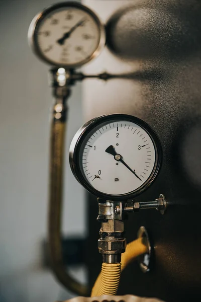 Pressure meter of professional industrial coffee roaster — Stock Photo