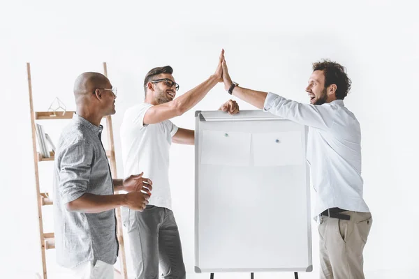 Businessman Giving High Five Colleague Strategy Discussion Office — Stock Photo, Image