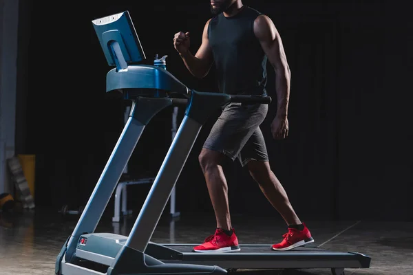 Cropped Shot Young African American Sportsman Training Treadmill — Stock Photo, Image