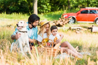 mutlu aile piknik köpek ile vakit
