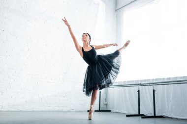 beautiful graceful young ballerina dancing in ballet studio clipart