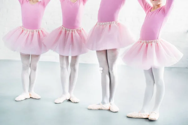 Cropped Shot Kids Pink Tutu Skirts Practicing Ballet Together — Free Stock Photo