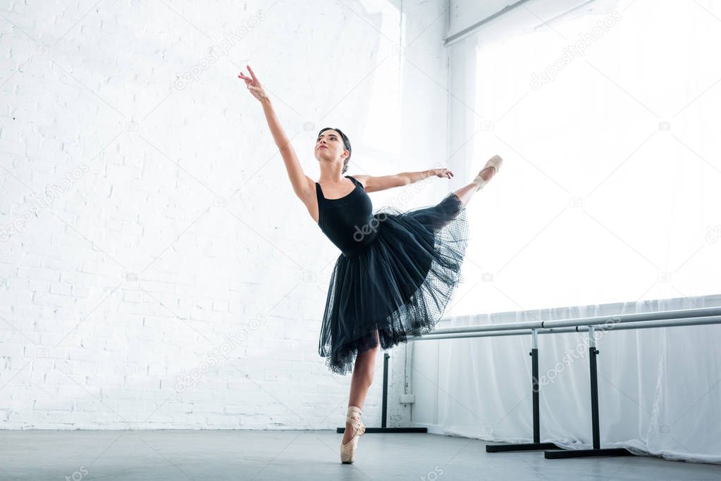 beautiful graceful young ballerina dancing in ballet studio