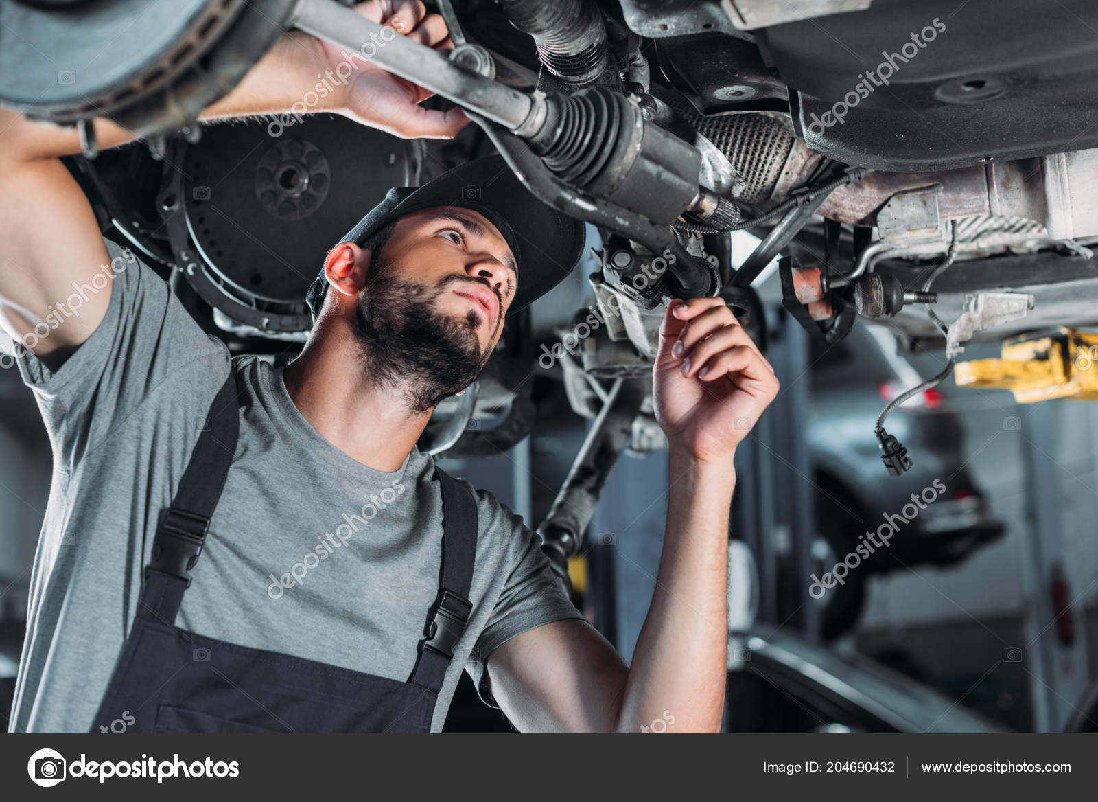 Mechanic Overalls Repairing Car Auto Repair Shop Stock Photo by