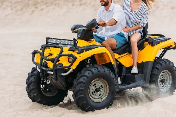 Cropped Shot Active Young Couple Riding All Terrain Vehicle Desert — Stock Photo, Image