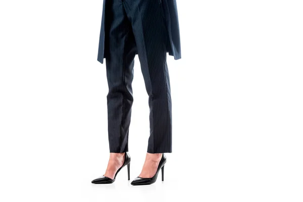 Partial View Businesswoman Black Pants High Heels Isolated White — Free Stock Photo