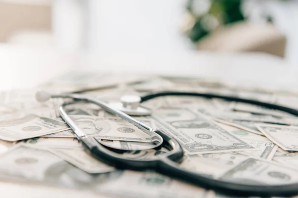 Selective Focus Stethoscope Dollar Banknotes Health Insurance Concept — Stock Photo, Image