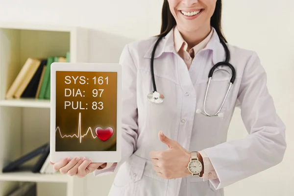 Cropped View Doctor Showing Thumb Presenting Digital Tablet Medical App — Stock Photo, Image