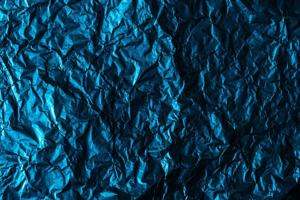 Vackra Abstrakt Skrynkliga Blå Folie Bakgrund — Stockfoto