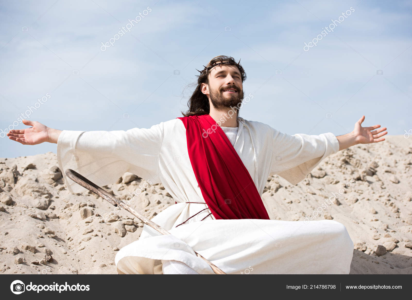 Jesus Robe Red Sash Crown Thorns Sitting Lotus Position Open Stock ...
