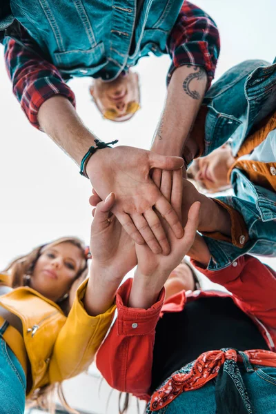 Bottom View Team Students Holding Hands Together — Stock Photo, Image