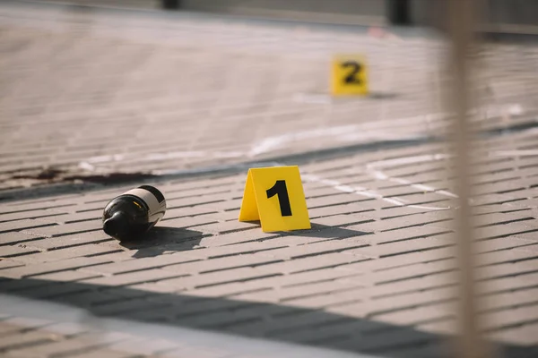Close View Crime Scene Chalk Line Numbers — Free Stock Photo