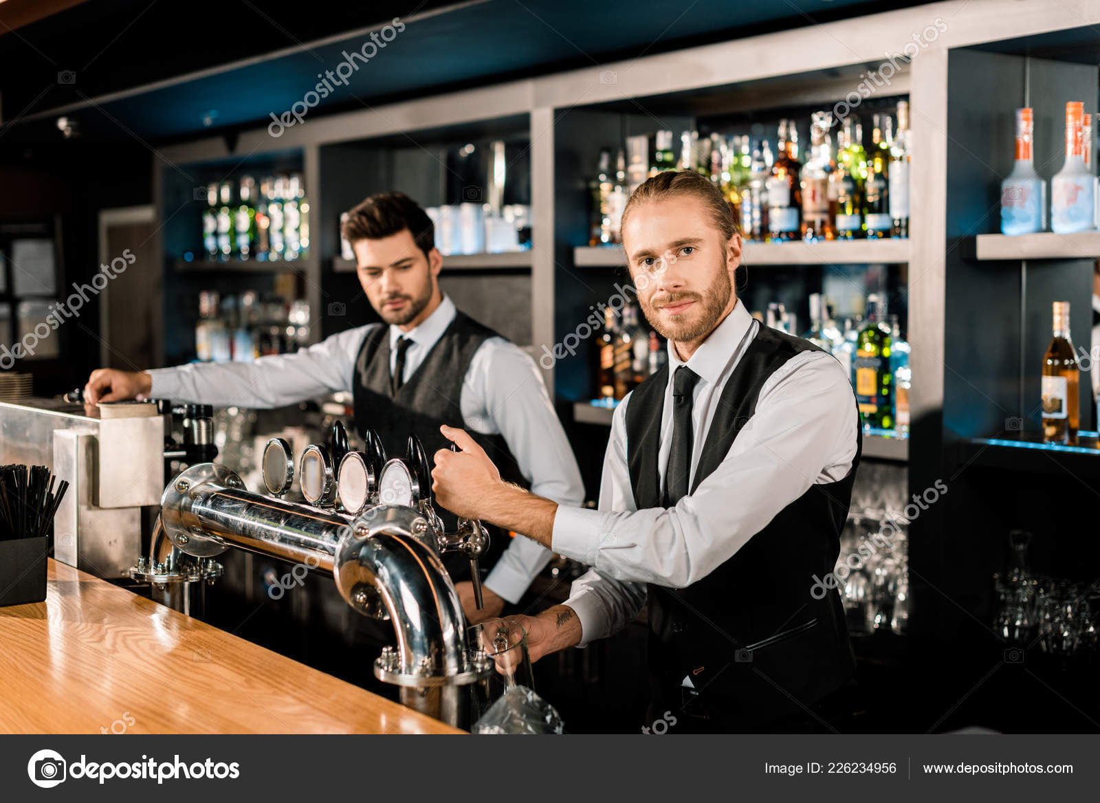 Handsome Male Bartenders Working Bar ⬇ Stock Photo, Image by