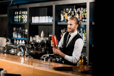 Yakışıklı barmen Shaker içki karıştırma