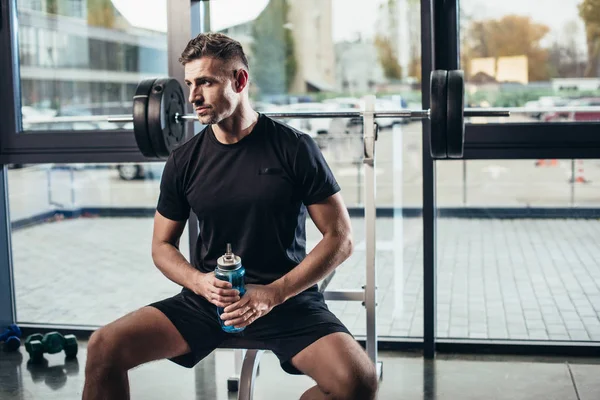 Handsome Sportsman Resting Holding Sport Bottle Water Gym — Stock Photo, Image