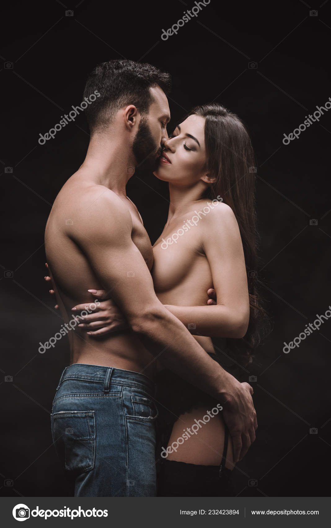 Passionate Boyfriend Hugging Kissing Nude Girlfriend Isolated Black Stock Photo by ©VitalikRadko 232423894