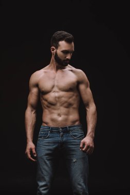 sexy shirtless man posing isolated on black clipart