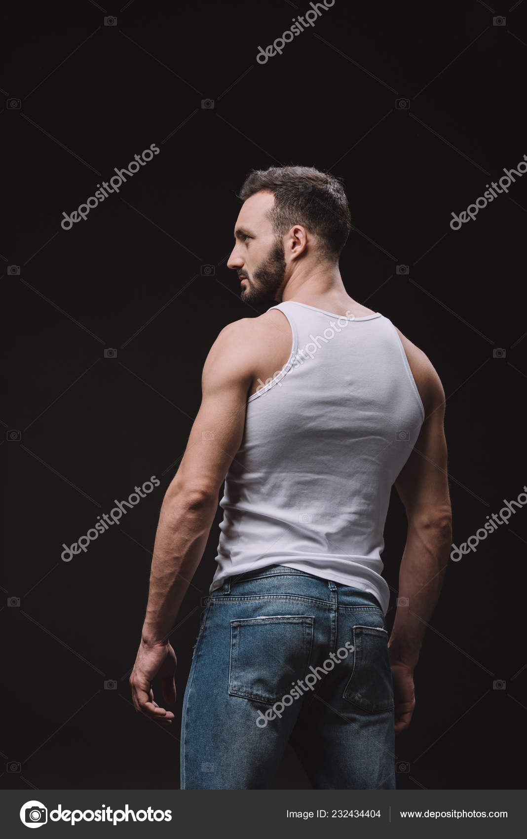 Muscular male model posing Back view Black and white - stock photo 731955 |  Crushpixel