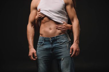 sarılma kadın görünümünü kırpılmış ve soyunma adam siyah izole