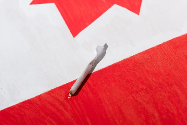 Marihuana Conjunta Con Bandera Canadiense Fondo Concepto Legalización Marihuana — Foto de Stock