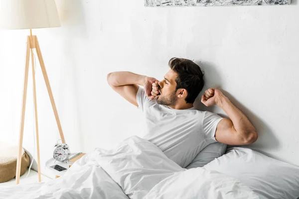 Handsome Man Yawning Waking Bed Morning — Stock Photo, Image