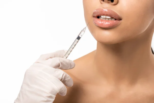 Cropped Shot Young African American Woman Getting Beauty Injection Lips — Stock Photo, Image