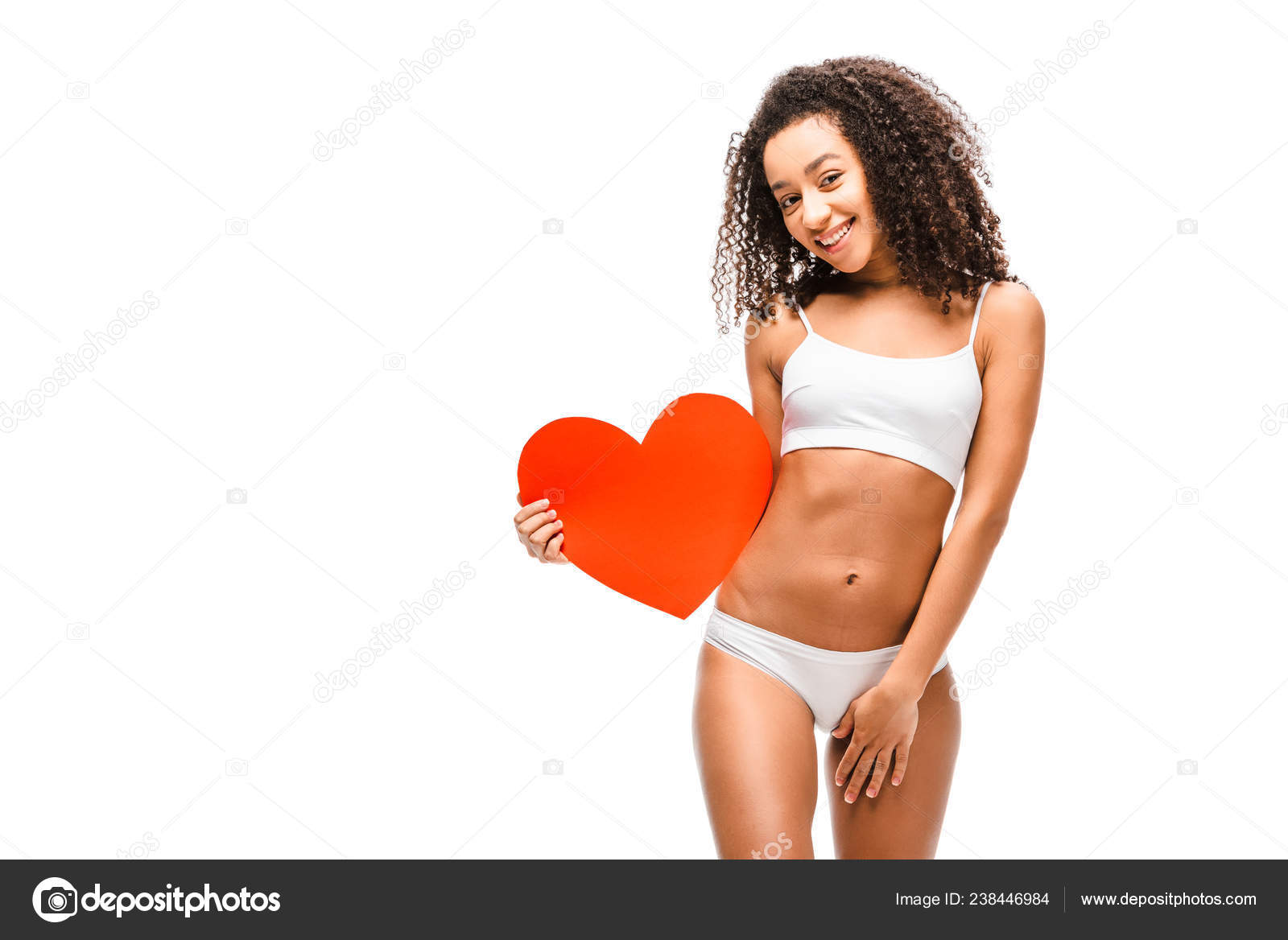 Beautiful African American Girl Underwear Posing Holding Heart Shaped Card  Stock Photo by ©VitalikRadko 238446984