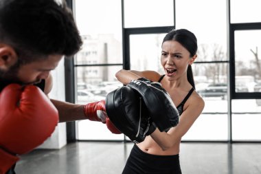 boks ve spor salonunda eğitim genç çiftin kırpılmış atış