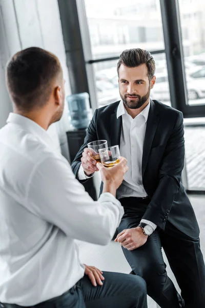 Bearded Businessman Toasting Glass Whiskey Colleague — Stock Photo, Image