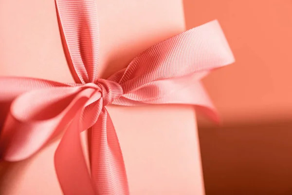 Close Birthday Present Living Coral Color Pantone Color Year 2019 — Stock Photo, Image